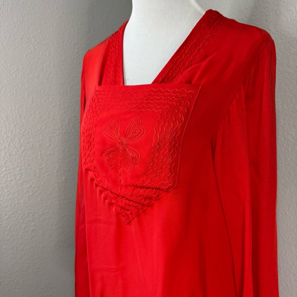 Vintage Albert Capraro Red Silk Tunic Top Women’s 14